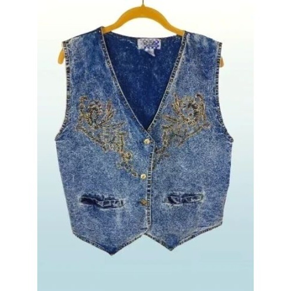 Vintage Y2K, Blingy Denim Vest / Jean Vest by "Pretty Bleu"
